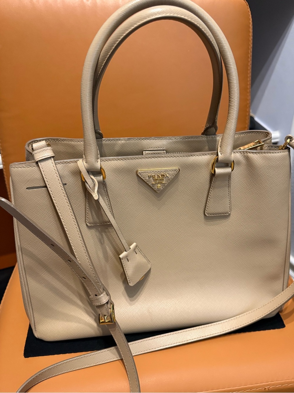 Prada Cream Saffiano Leather Shoulder Tote